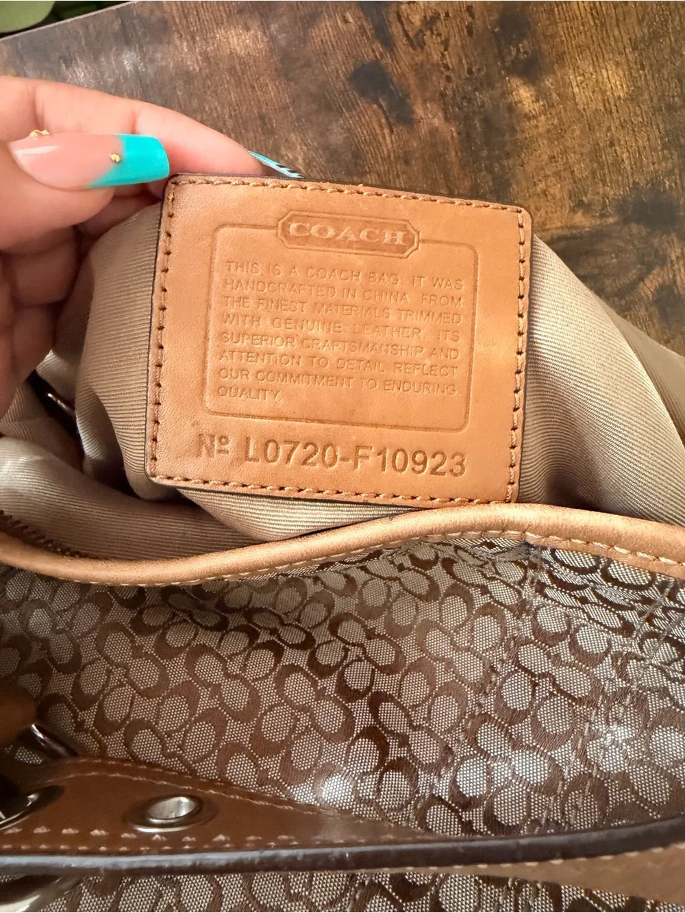 Coach Brown Signature Jacquard Hobo with Leather Trim